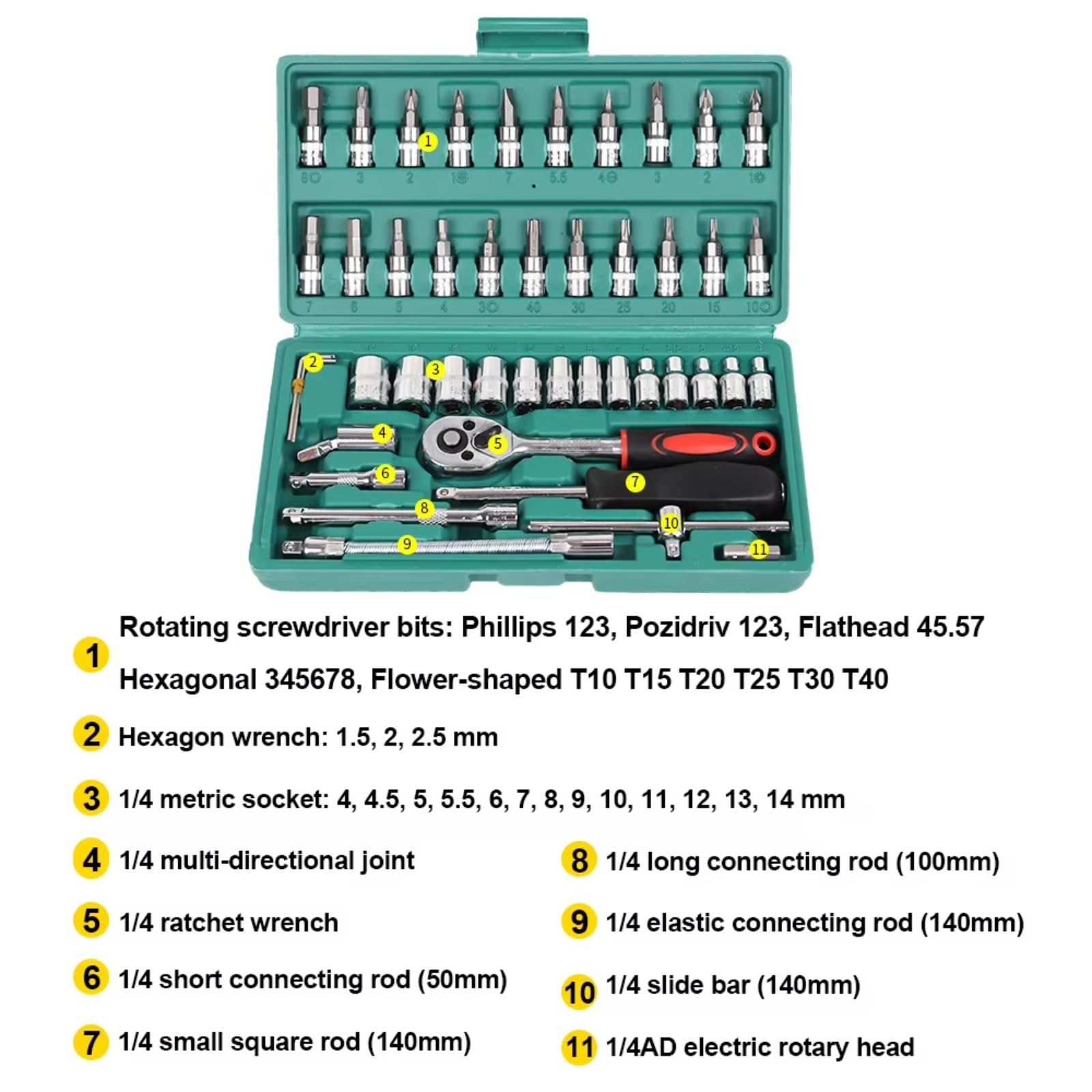 Maletín herramientas multiusos 46 Unids/set Herramientas Reparación Automóviles Llave Dinamométrica Trinquete Llave Inglesa Destornillador Multifuncional Para Combo Kits Coches