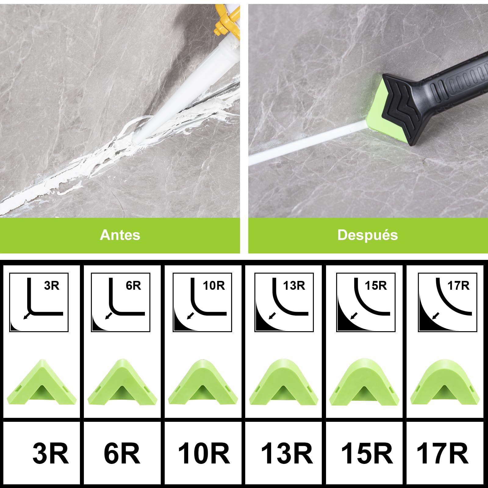 Aplicador Silicona Herramienta, Juntas Azulejos 5 en 1 Espátula Eliminador de Calafateo Cemento Rascador, Espatula Silicona para Juntas para Baño de Cocina