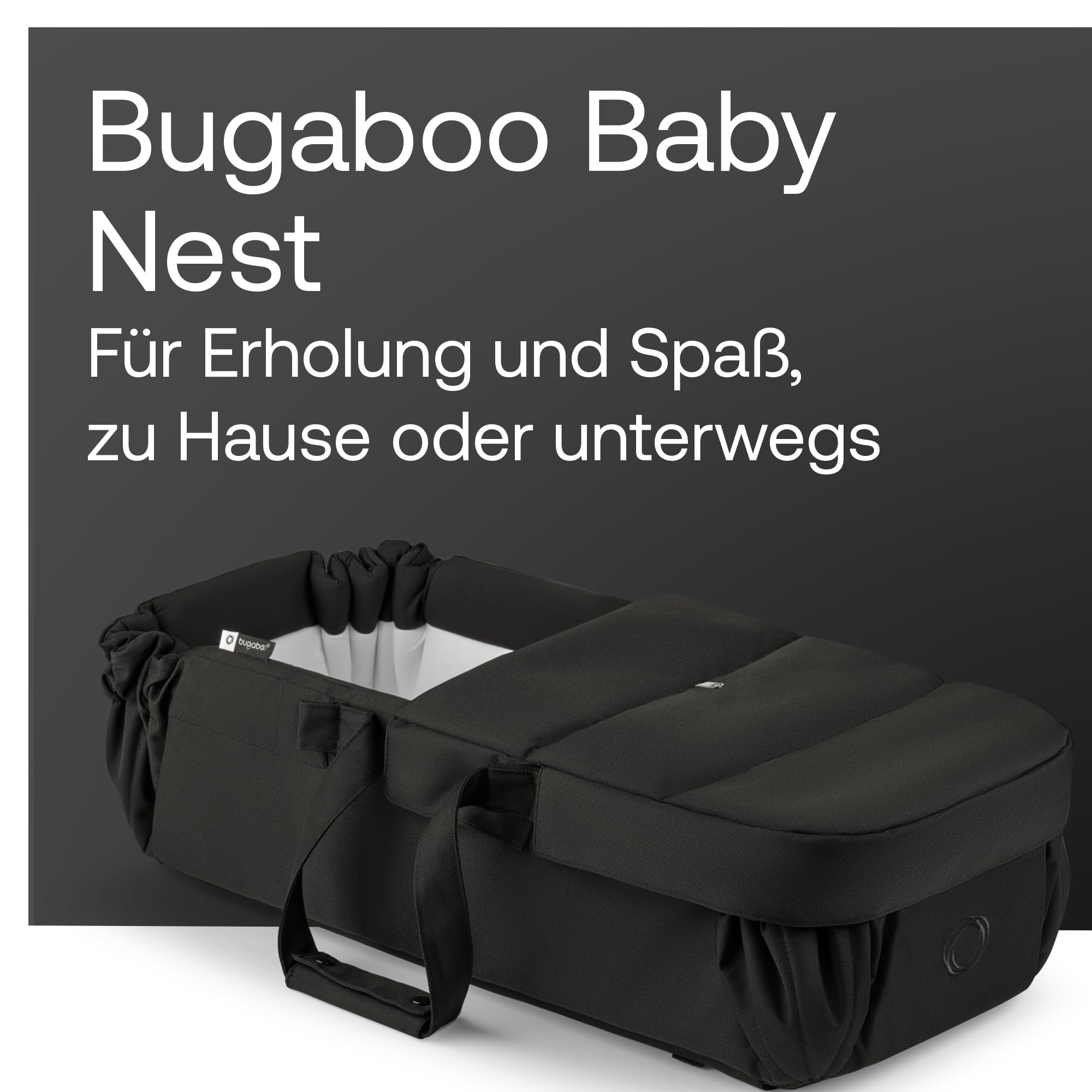 Bugaboo Babynest, tragbare Liegewanne mit Tragegurten | für alle Bugaboo Kinderwagen, entfalbar zu einer Baumwollmatratze & Spielmatte, flache Liegeeinheit ab Geburt Heritage Black