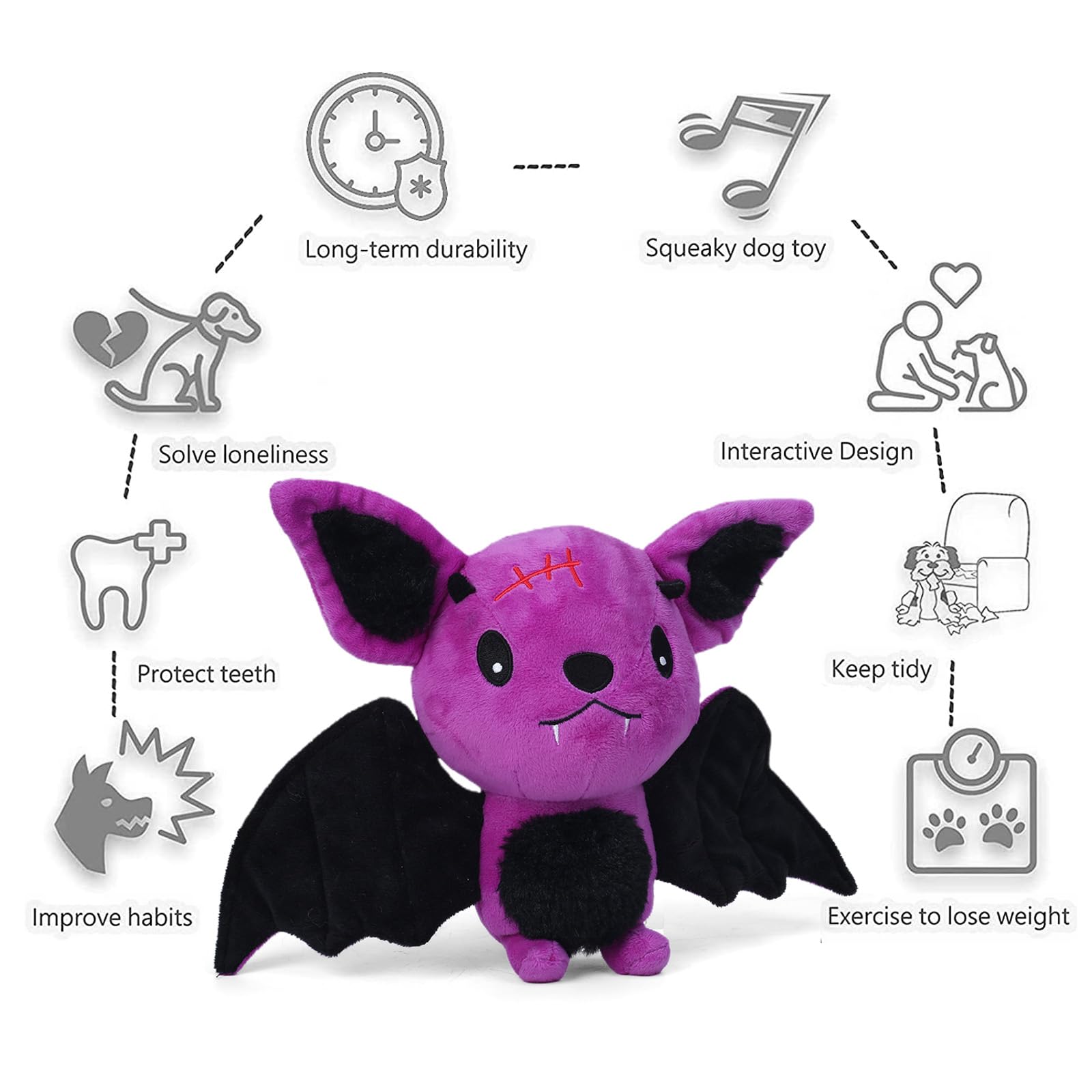 Blnboimrun Juguetes para perros, murciélago de peluche interactivo con papel chirriante y arrugado, juguetes masticables duraderos para perros pequeños, medianos y grandes, juguetes para cachorros