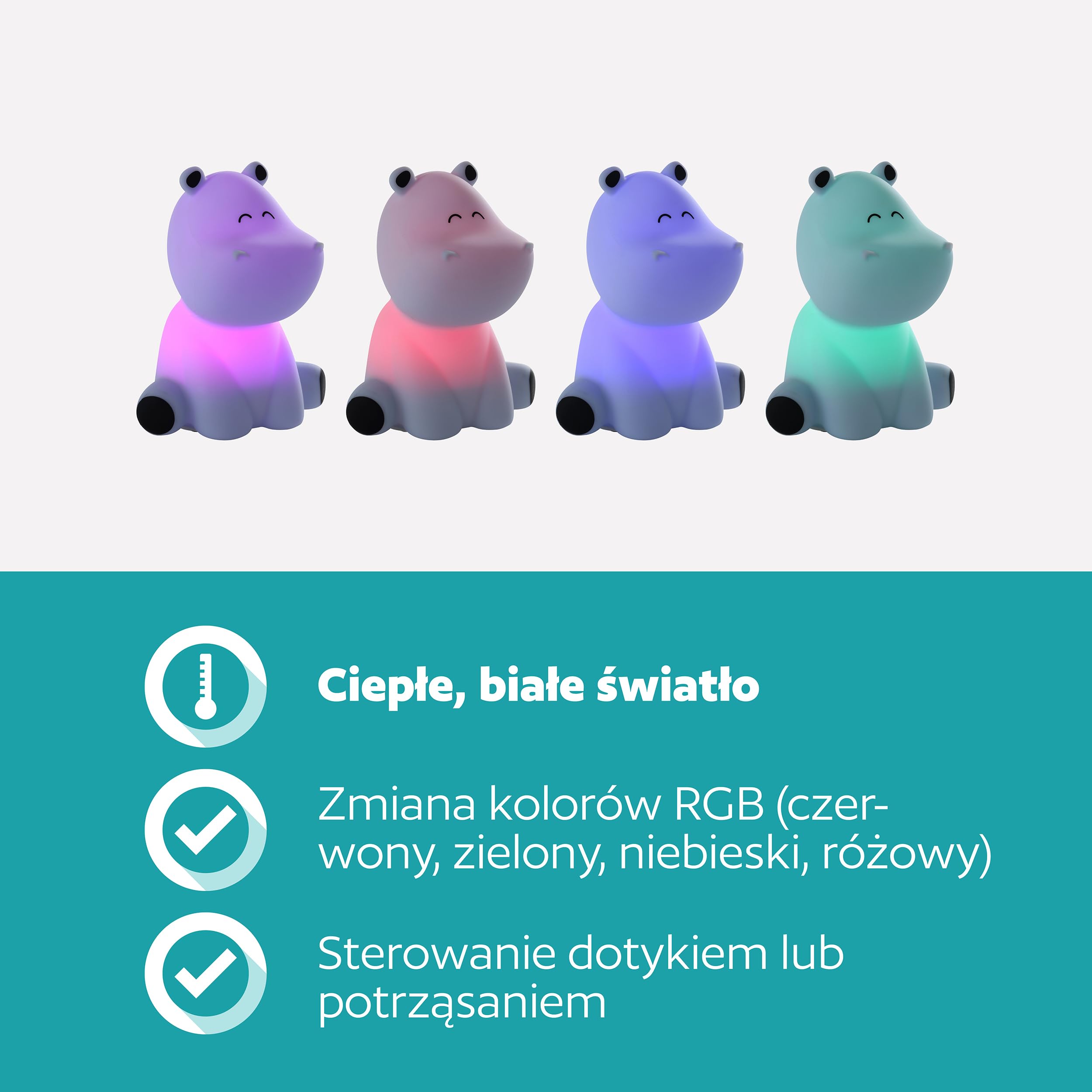 EGLO Castellino Lampka nocna LED na baterie, lampa stołowa hipopotam, dekoracja do pokoju dziecięcego chłopca, dla dzieci, łóżka niemowląt, dotykowa, niebieska, ciepła biel, RGB