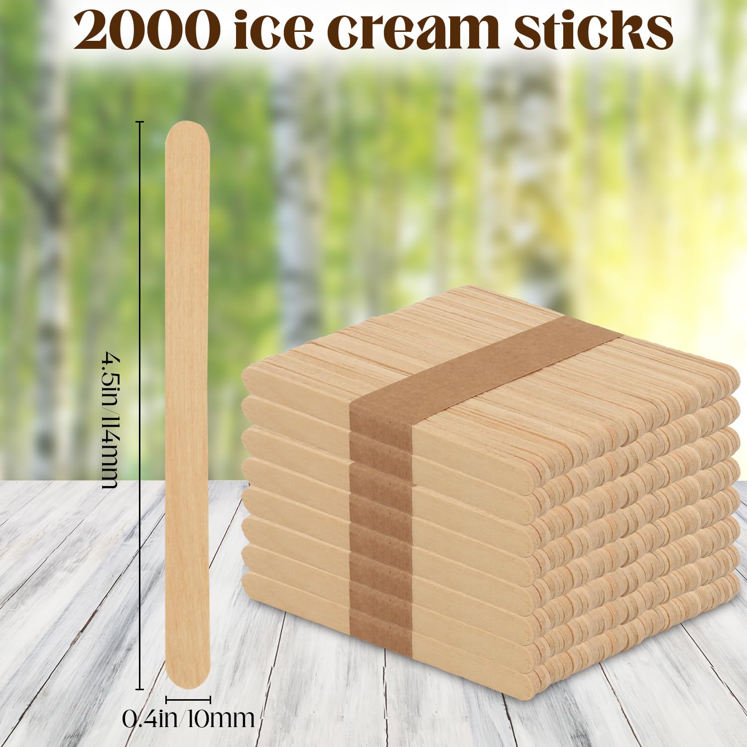 Palitos de madera para manualidades, paquete de 2000 palitos de helado, palos de madera natural de 4.5 pulgadas, palos de encerado, manualidades de madera, proyectos escolares, madera natural,
