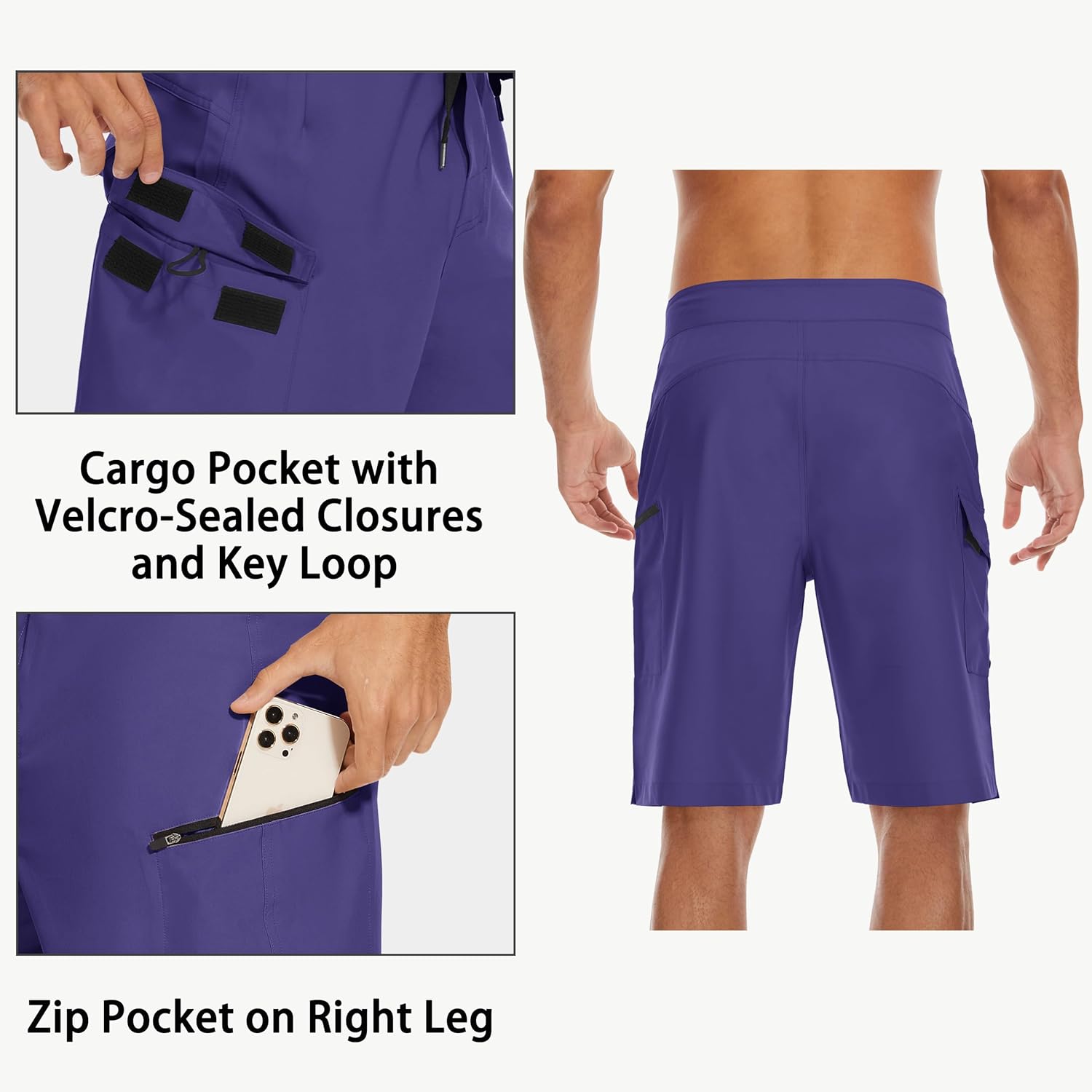 MIVEI 22" Men's Board Shorts Swimwear No Mesh Lining - Long Swim Trunks Surf Shorts Bathing Suit with Zipper Pocket UPF50+