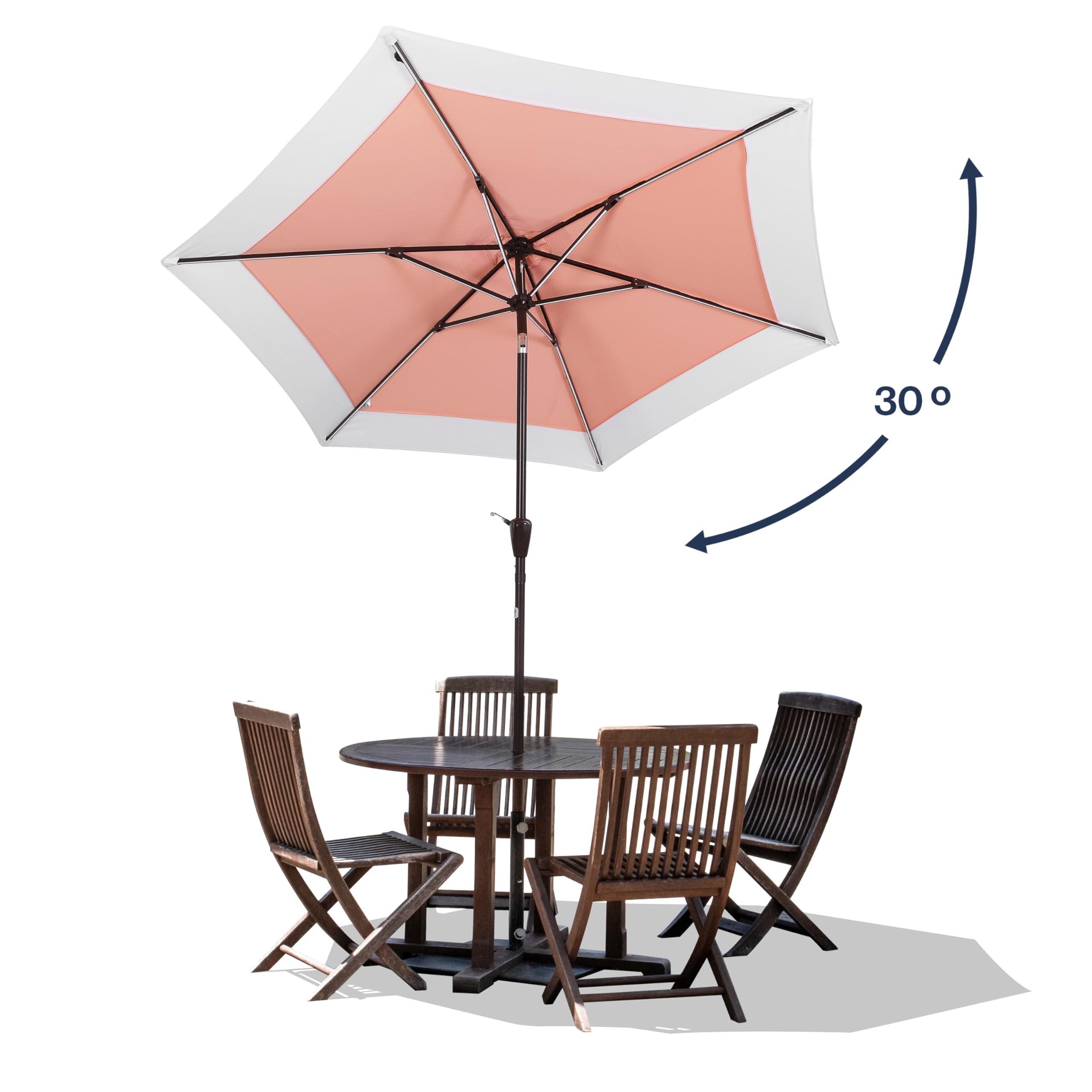 JONATHAN Y Spencer 9 ft. Solar LED Patio Umbrella, Coral Pink/White