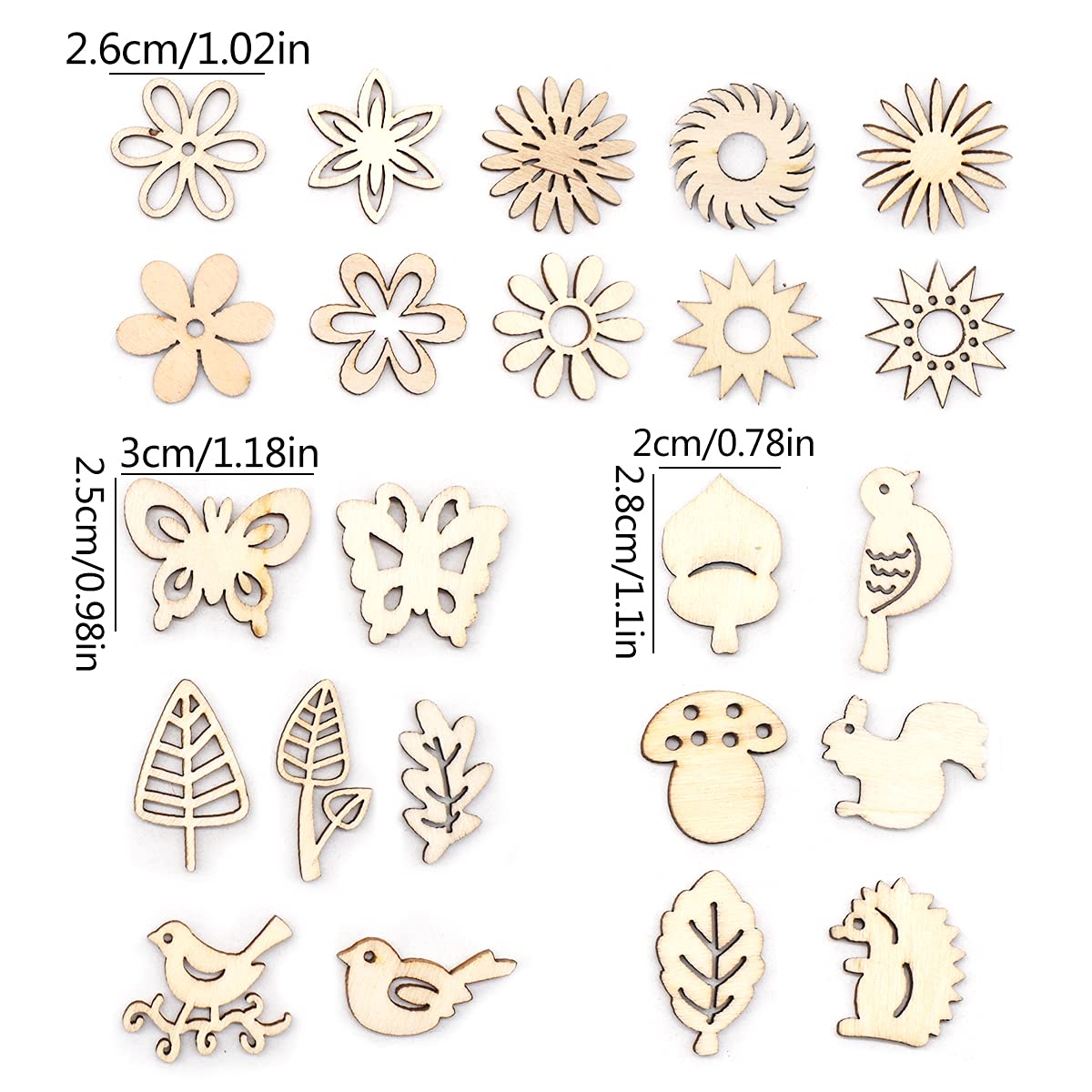 150 Pezzi Decorazioni In Legno - Fiori, Foglie E Animali Per Fai-da-te E Craft - Foto 9