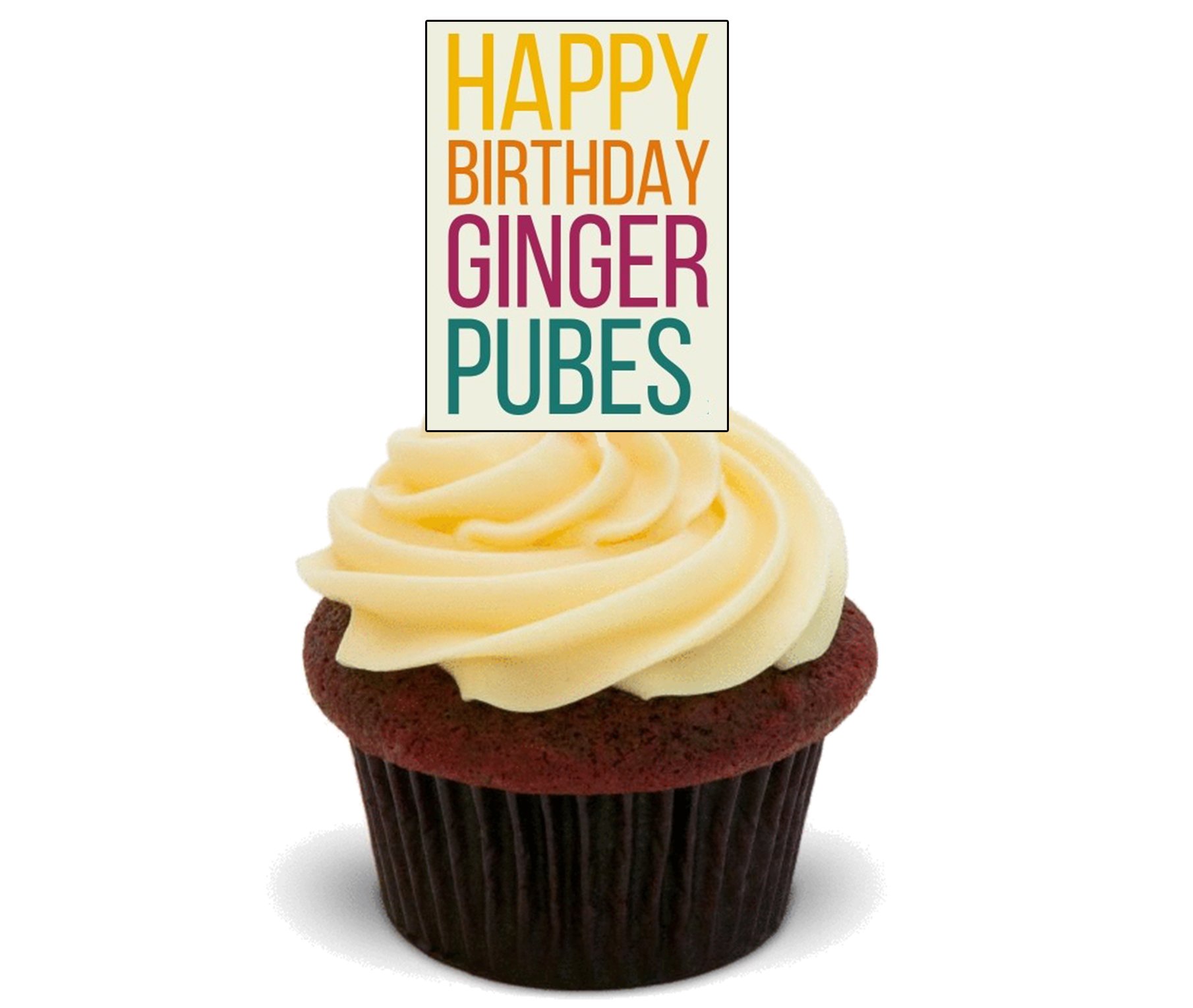 Made4You Happy Birthday Ginger Pubes - Funny/Rude Edible Cake Decorations - Stand-up Wafer Cupcake Toppers (Pack of 12)
