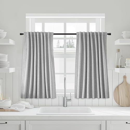Miniatura 41 de UHITECH Cortinas Opacas de Lino Natural para Sala de Estar/Dormitorio Ventana Pequeña 54 Pulgadas de Largo Juego de 2 Paneles Cortina Opaca Pestaña