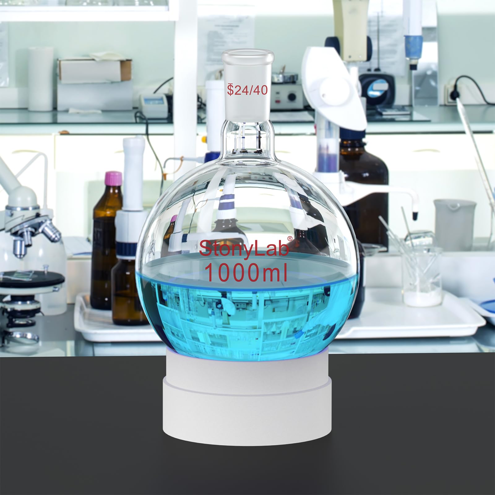 stonylab Matraccio Laboratorio, Matraccio Fondo Rotondo da Parete Pesante a Collo Singolo in Vetro Borosilicato RBF con Giunto Esterno Standard 24/40, Round Bottom Flask per Laboratorio - 1000ml