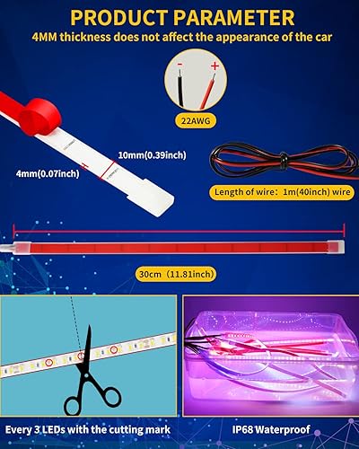 Miniatura 5 de DUOFU365 Tira de luces LED ámbar, luces de pesca nocturna de 12 V, IP68, impermeable, luces de navegación para cubierta marina para automóvil,