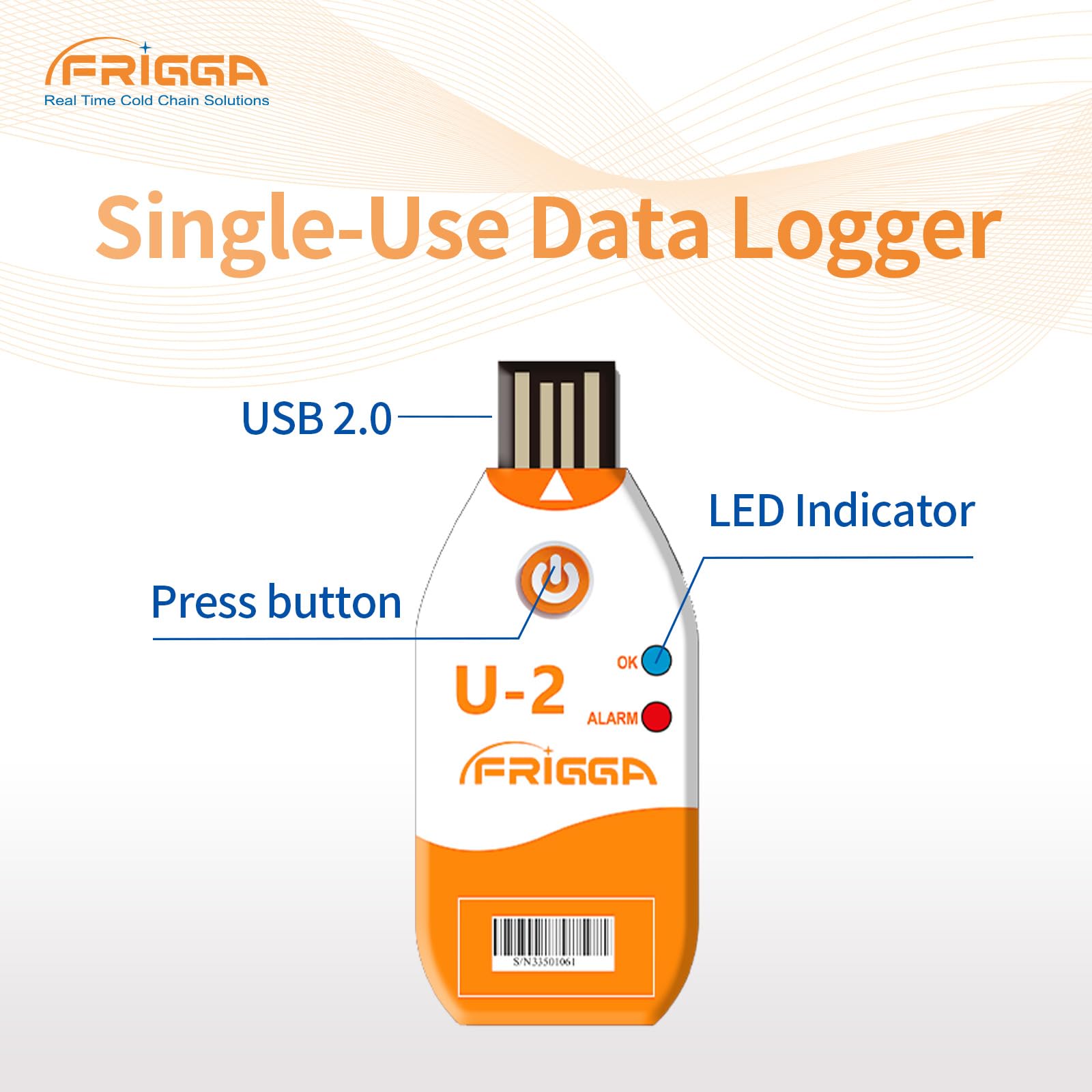 Frigga 10 registradores de datos de temperatura USB de un solo uso, 100 días, termómetro de alta precisión, monitor de 14400 puntos con informe PDF CSV, U2