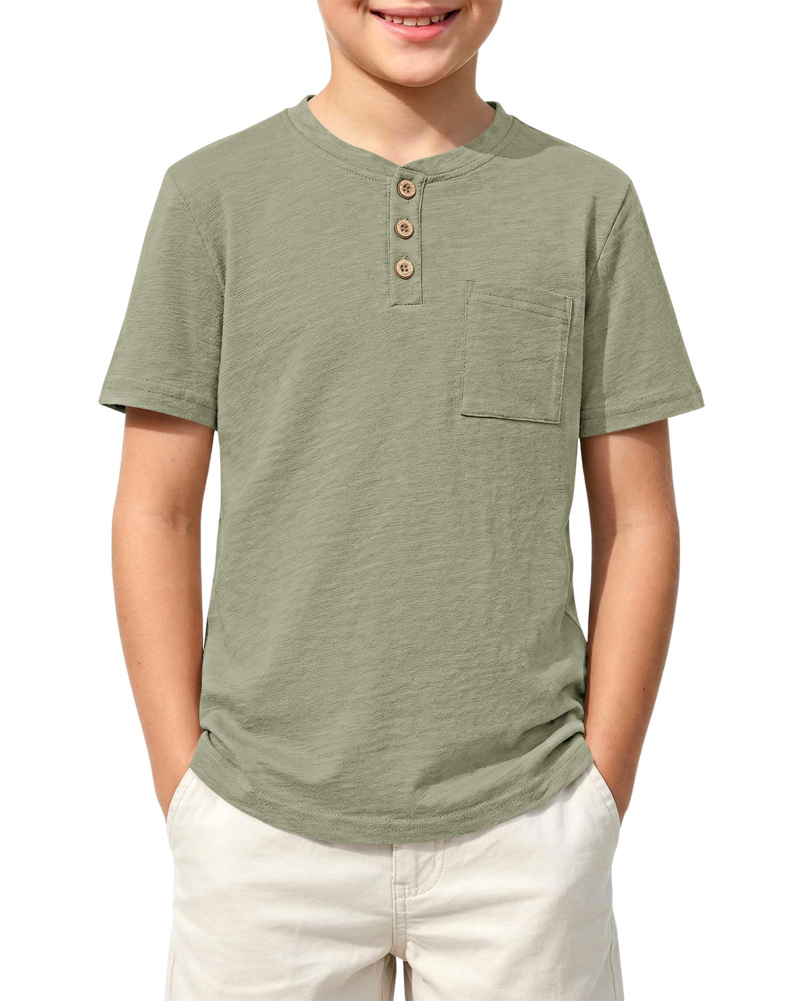 Jungen T-Shirt für Baumwolle Sommer Kurzarm mit Knopfleiste und Brusttasche einfarbig lässig für täglich