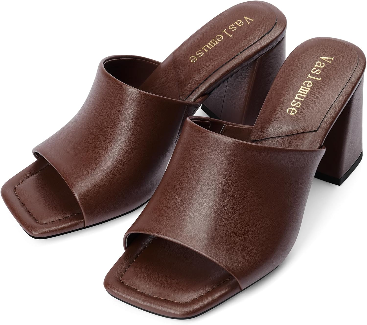 Vaslemuse Mule Heels For Women, Chunky Block Heeled Sandals, Square Open Toe Casual Comfort Slide Shoes - Image 7