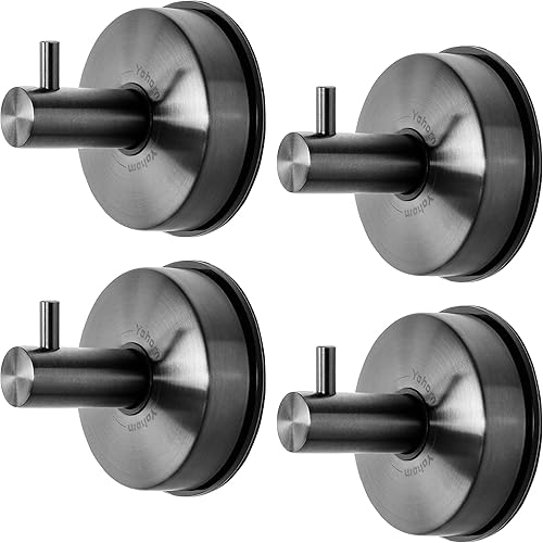 Miniatura 10 de YOHOM - Ganchos de ventosa de acero inoxidable negro para ventana y ducha, para toallas - Sostiene 2 piezas