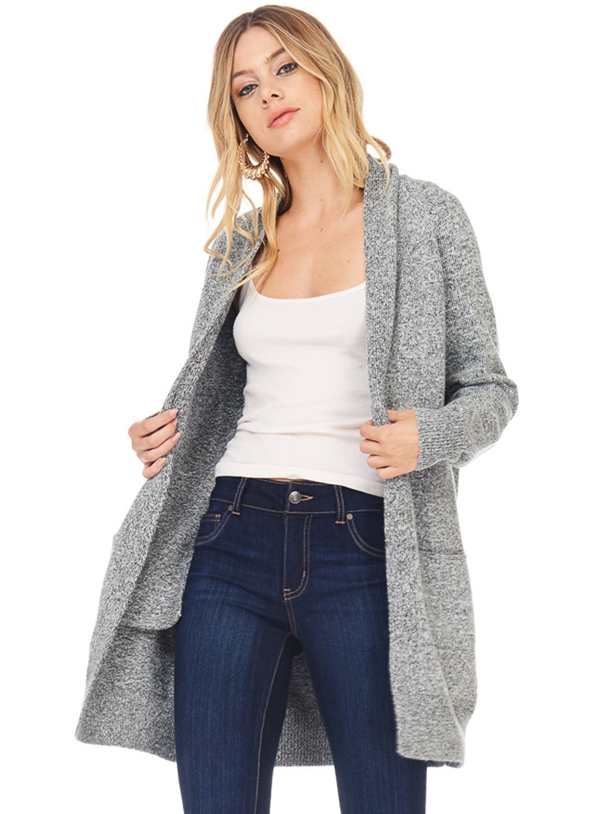 A+D Womens Casual Oversized Knit Cardigan Chunky Sweater W/Pockets