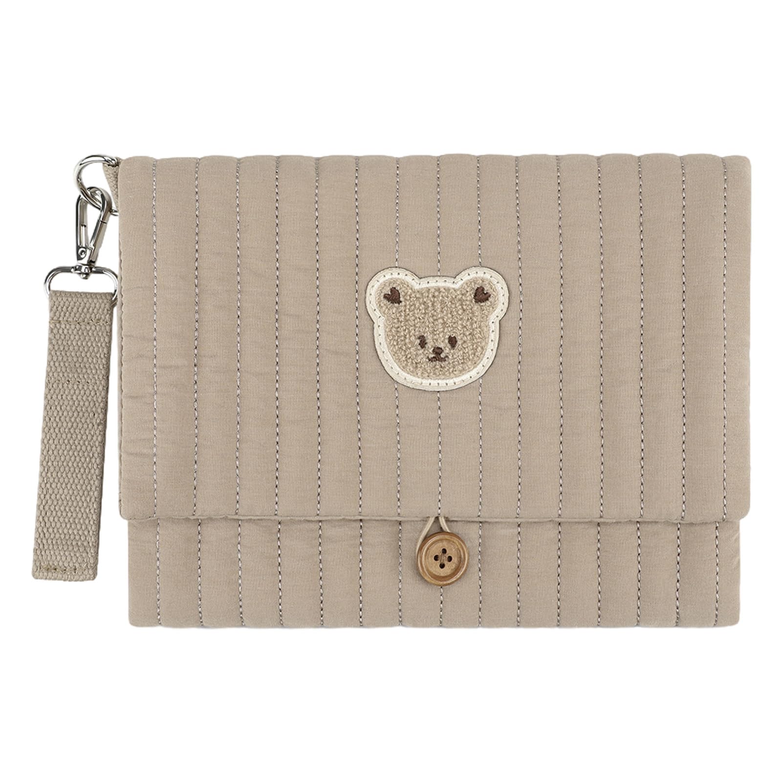 Introti Cute Bear Embroidery Mini Travel Diaper Bag Organizer, Waterproof Diaper Pouch with Stroller Attachment & Wipes Pocket, Multiple Pockets Baby Storage Bag for Mom Travel Daily Use
