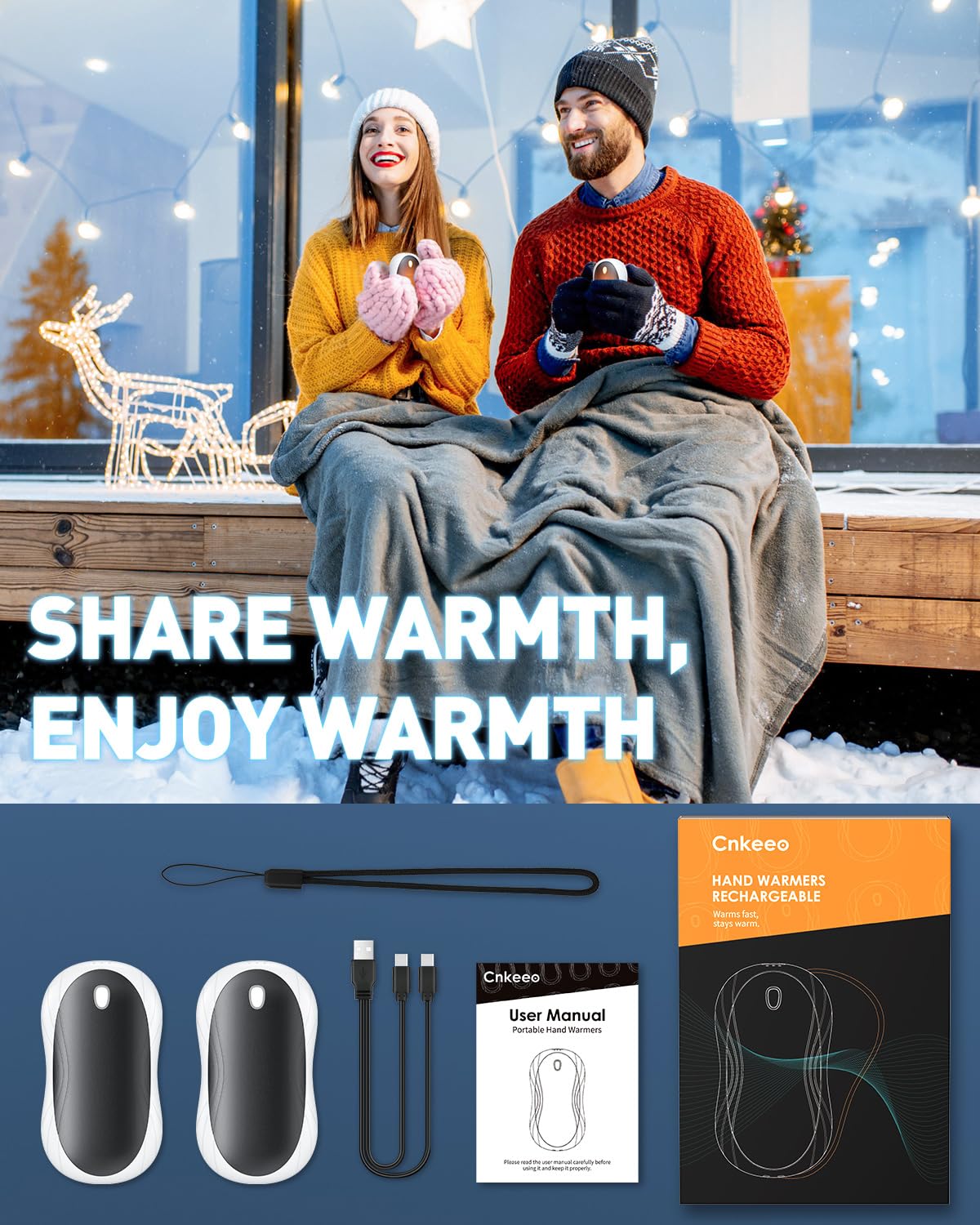 Handwärmer Wiederaufladbar, Cnkeeo Split-Magnetic 2er-Pack Elektrische Tragbare Powerbank USB Taschenwärmer mit 3 Einstellbare Heizmodi, Geeignet für Outdoor-Sport, Angeln, Jagd