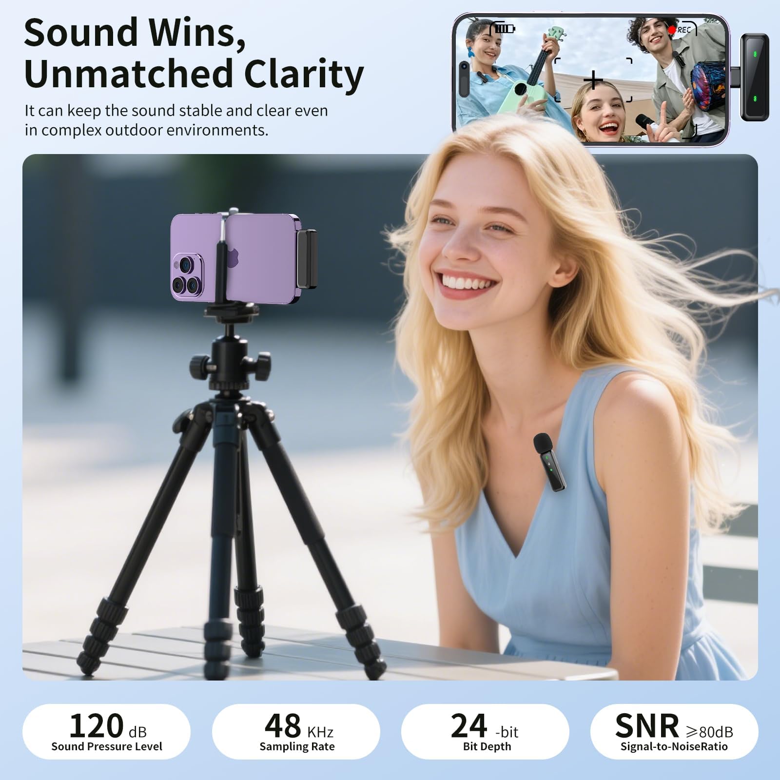 Lot de 2 mini microphones sans fil Bluetooth à clipser pour enregistrement vidéo, suppression du bruit 2 en 1 pour iPad, appareils Android, PC
