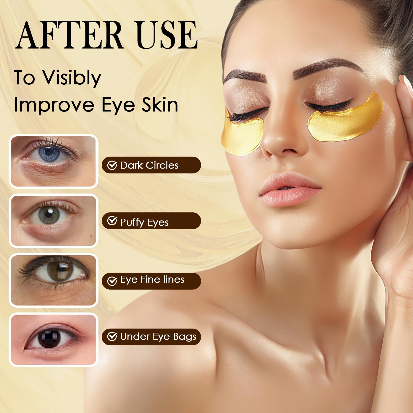 60 Pcs Maschera Occhi 24K Gold, Patch Occhi Collagene,Combattente Occhiaie Scure e Borse Sotto gli Occhi, idratante e lenitiva per occhi gonfi, Migliora il Contorno Occhi,Unisex