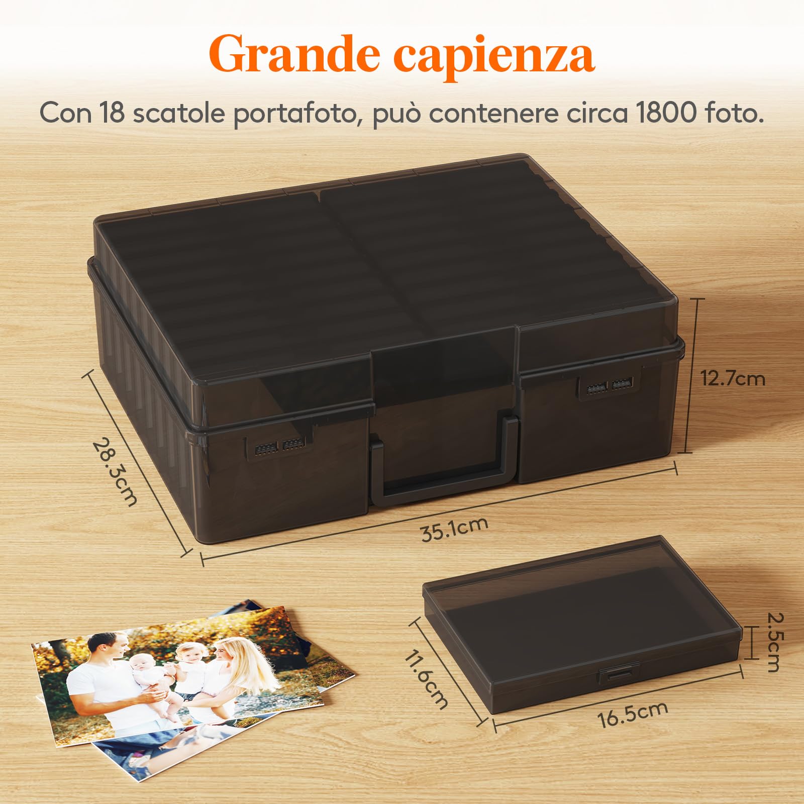 Lifewit Scatola Portafoto 10 x 15 cm, 4R 18 Scomparti Scatola Foto Interna, Organizer Foto con Manico, Scatola Portaoggetti Plastica per Semi, Cartoline, Artigianato, Adesivi, Nero, 1 Pezzi