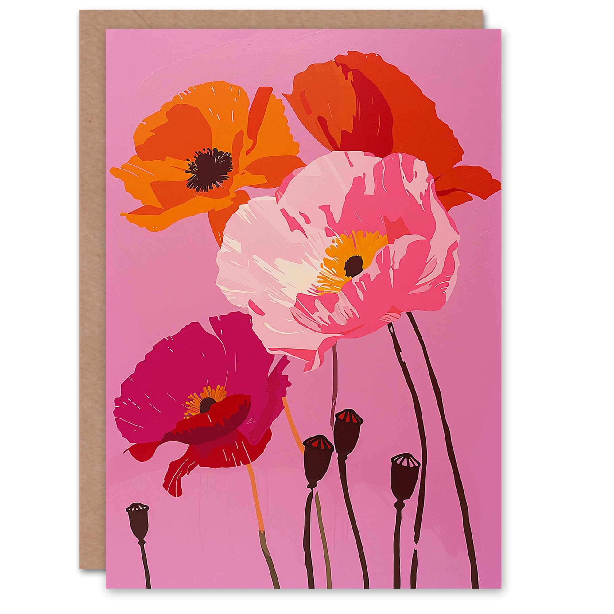 Artery8 Birthday Card Poppies Orange Pink Flowers Design For Her Gran Sister Niece Daughter Wife Woman Greeting Card