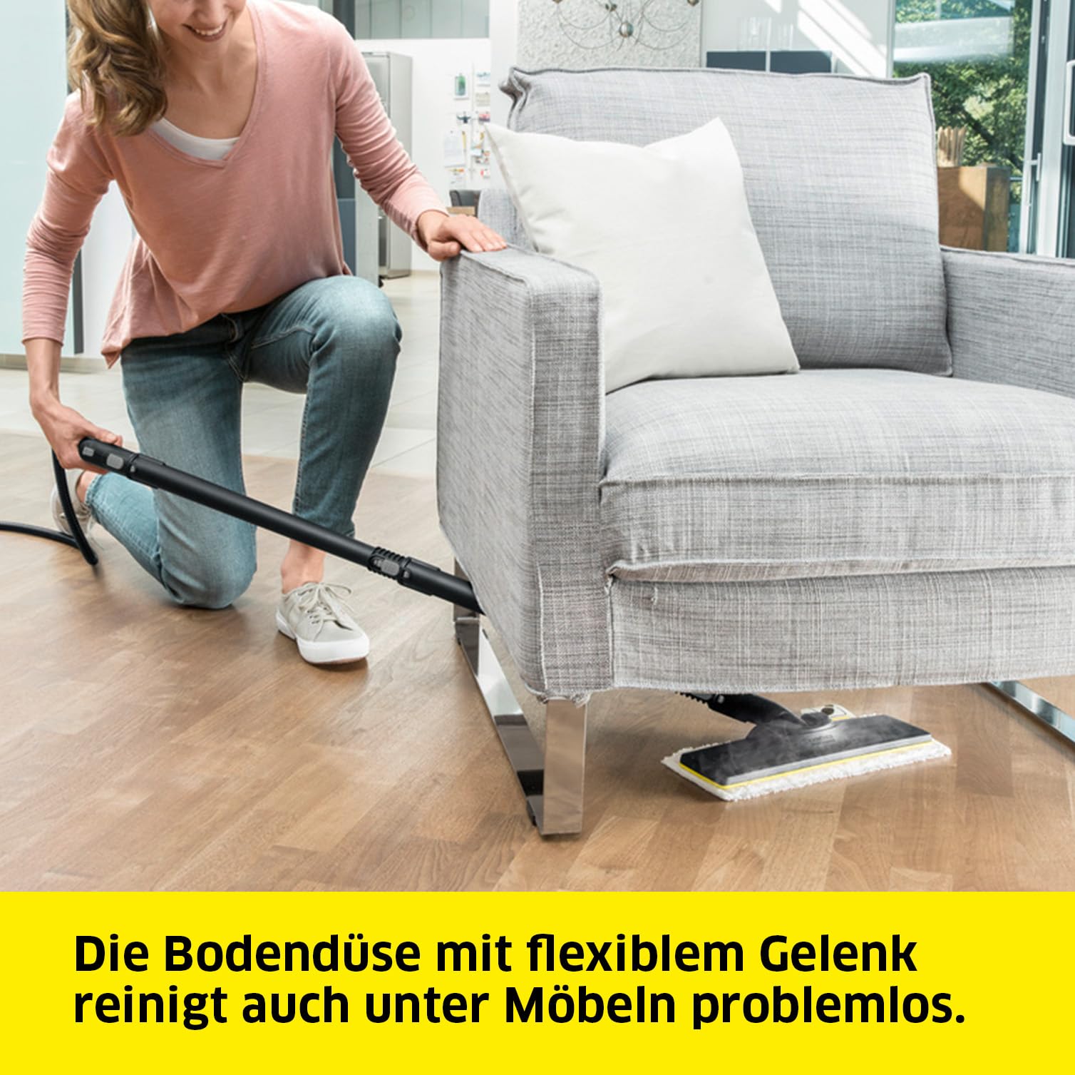 Kärcher Bodendüsenset EasyFix für SC 1, 1 EasyFix-Bodendüse, 1 Universal-Bodentuch aus Feinstfaser, 2 Verlängerungsrohre (0,5 m), Original-Zubehör für Kärcher Dampfreiniger SC 1
