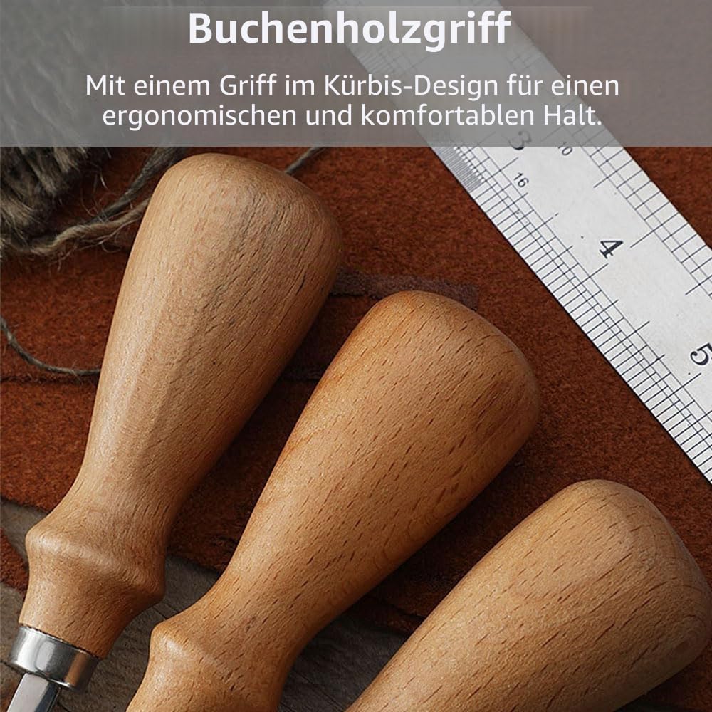 4 Stück Ledermesser, Lederwerkzeug mit Holzgriff, 4 mm, 6 mm, 8 mm, 10 mm, Werkzeug zum Schneiden von Lederkanten für Lederarbeiten, zum Schneiden und Markieren