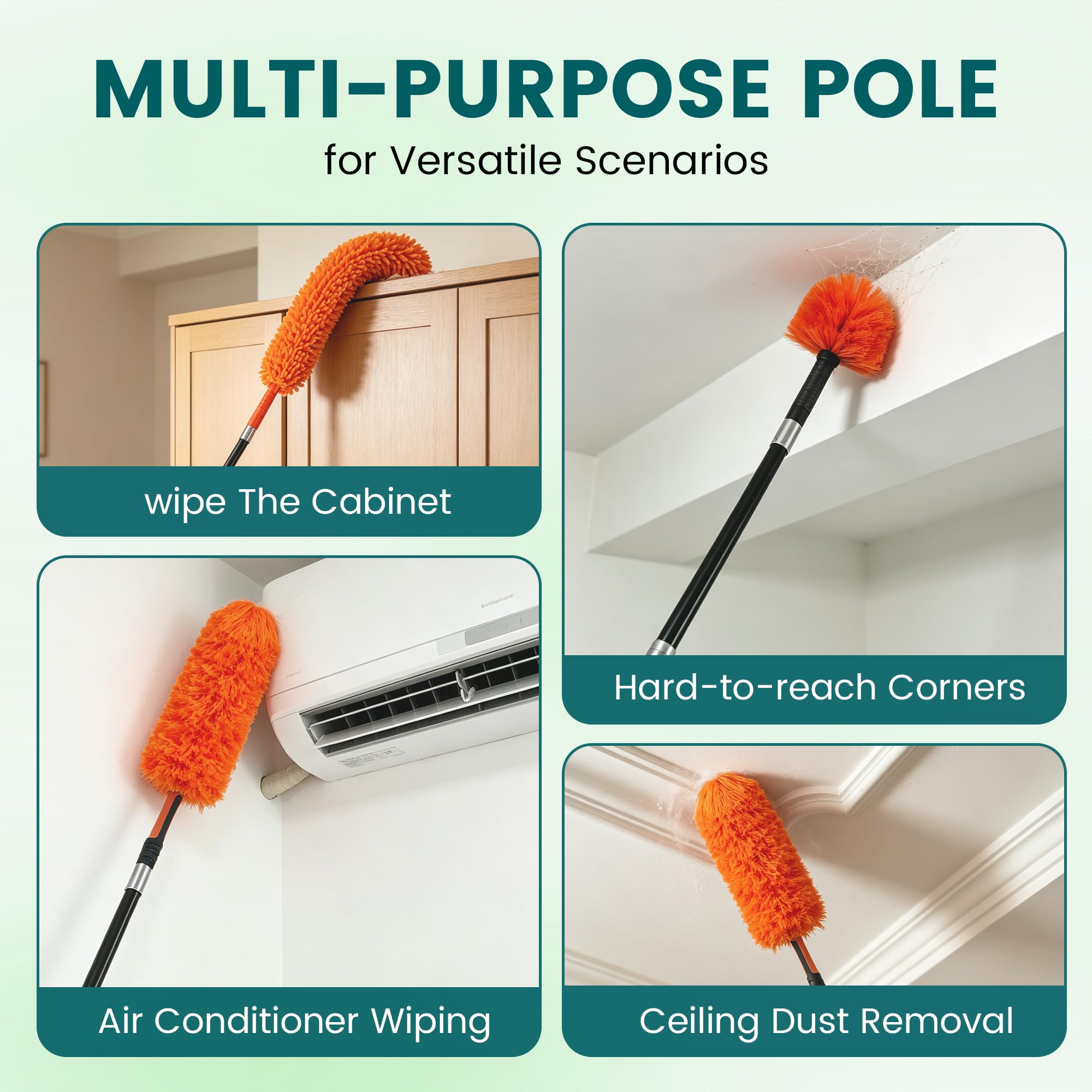 Fibre de Carbone Perche Télescopique 8m Tête de Loup Plumeau | Perche télescopique 8m fibre carbone ultralégère-résistante, idéale pour nettoyage haute hauteur plafonds toiles d'araignées