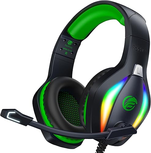 FC100 Auriculares para juegos con micrófono para PS4PS5PCNintendo Switch, Xbox One Headset con luz RGB, auriculares para computadora gamer con