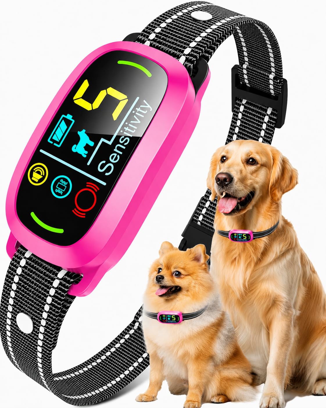 Bark Collar for Small Medium Large Dogs with 5 Training Modes,HotPink