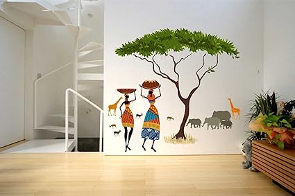 Rawpockets 'African Jungle Story' Wall Sticker (PVC Vinyl, 100 cm x 90cm, Multicolor) (RPC217)