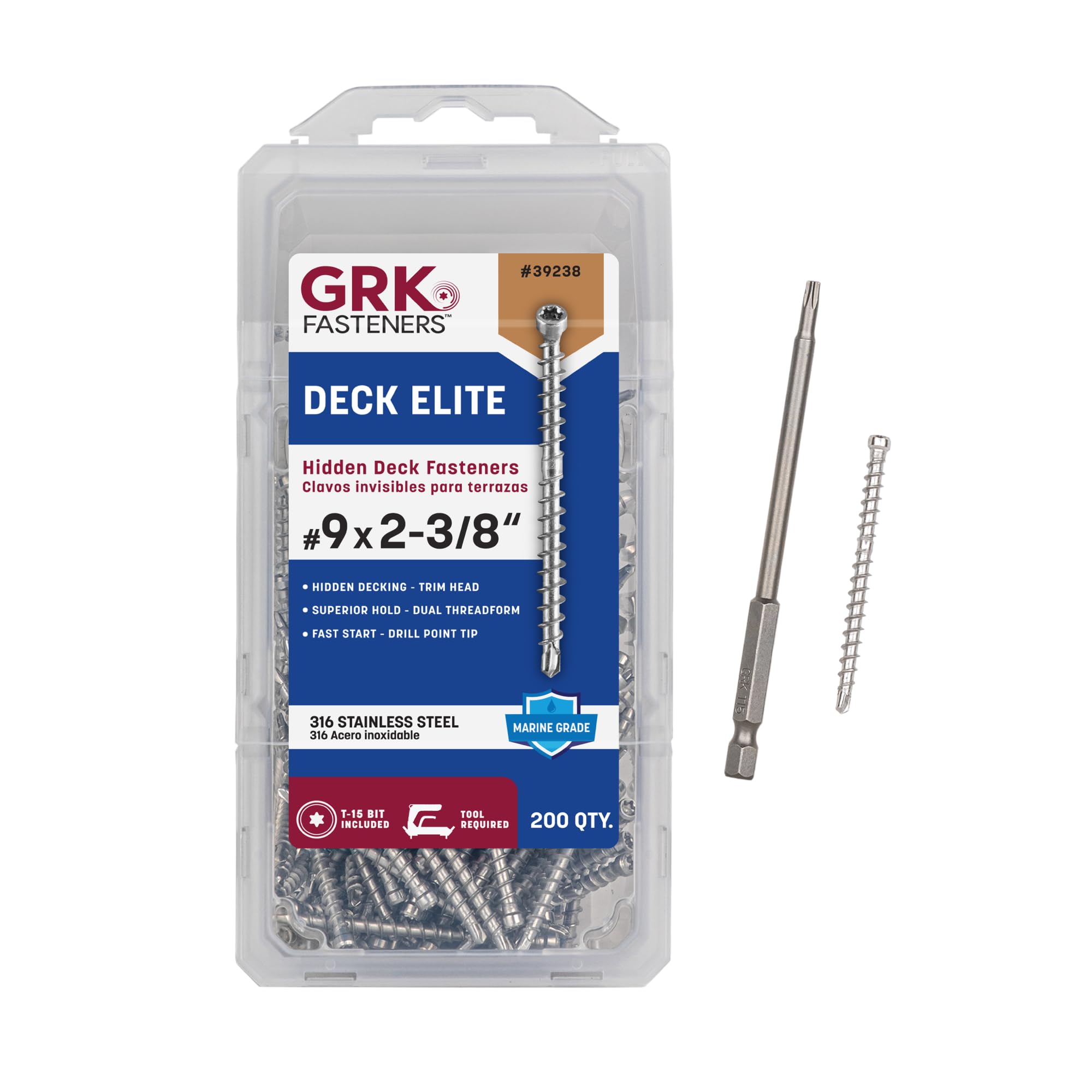 GRK 39238 AnglePro Hidden Deck Fastener SS #9 x 2-3/8 200CT