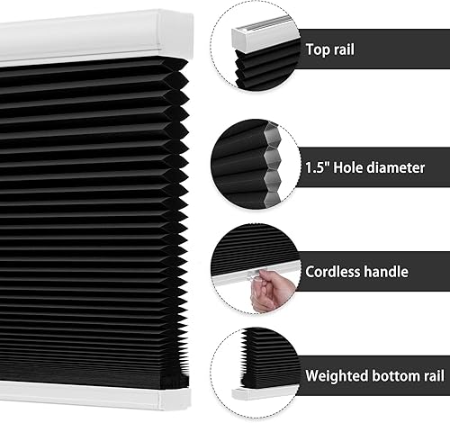 Miniatura 3 de Changshade Persianas celulares opacas y sin cordones para ventanas de interior, persiana de panal para oscurecer la habitación, 1.5 pulgadas,