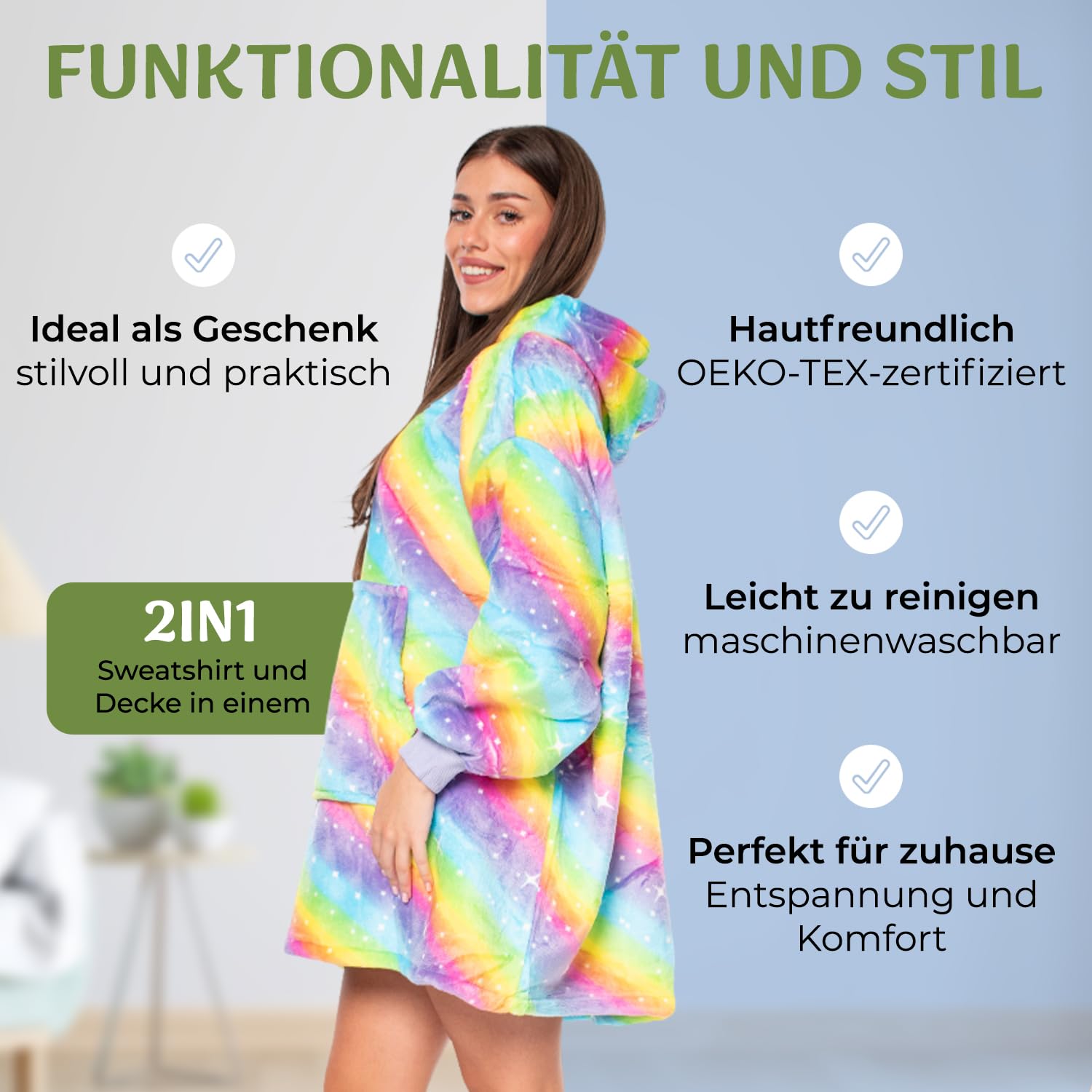 Kocobluza - Bluza Koc z Kapturem - Oversize, 2 Ciepłe Warstwy, XXL One Size, z Dużą Kieszenią - Koc z Rękawami, na Zimę i Jesień