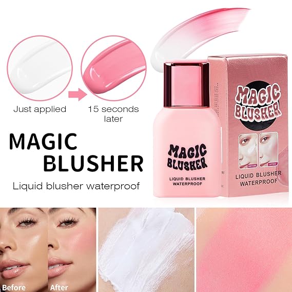 Liquid Blush Ph Reacting Creme Blusher,Color Changing Blush to Skins Natural Ph for Your Instant Perfect Shade,Buildable & Long-Lasting Cheek & Lip Tint,Magic Blusher for Natural Flush / 1.23Fl.Oz