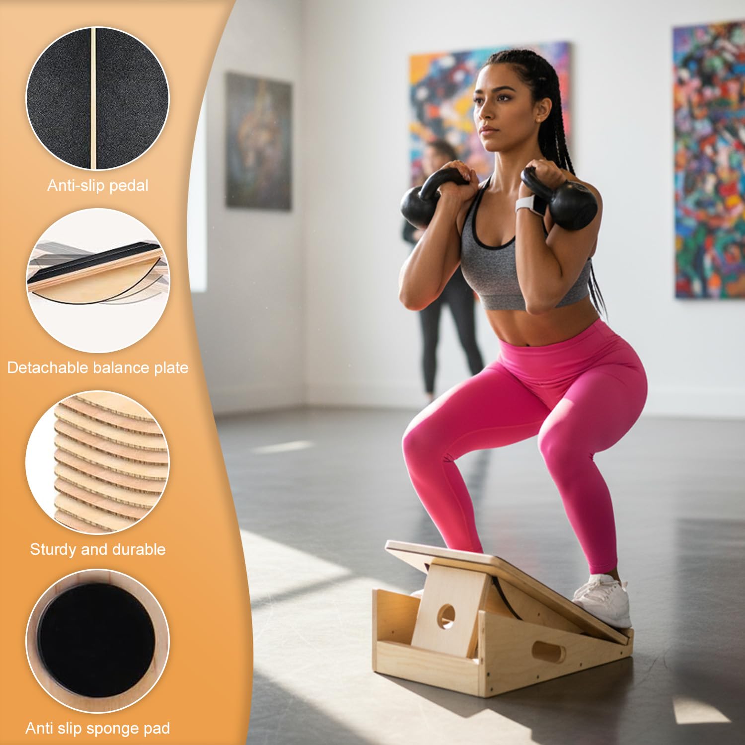 Planche d'équilibre portable en bois, planche inclinée réglable pour squats, jambes, genoux, talon, cheville, étirement professionnel antidérapant pour la maison, la salle de sport, le bureau