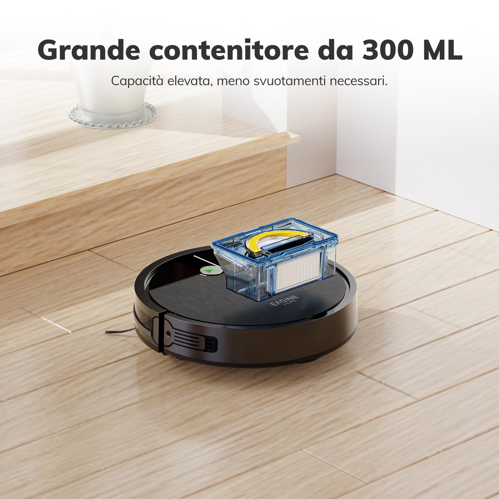 Robot Aspirapolvere, Aspirazione Potente, Design Senza Spazzole, Ricarica Auto, Telecomando, Sottile, Silenzioso, Per Peli Animali & Pavimenti Duri, E3