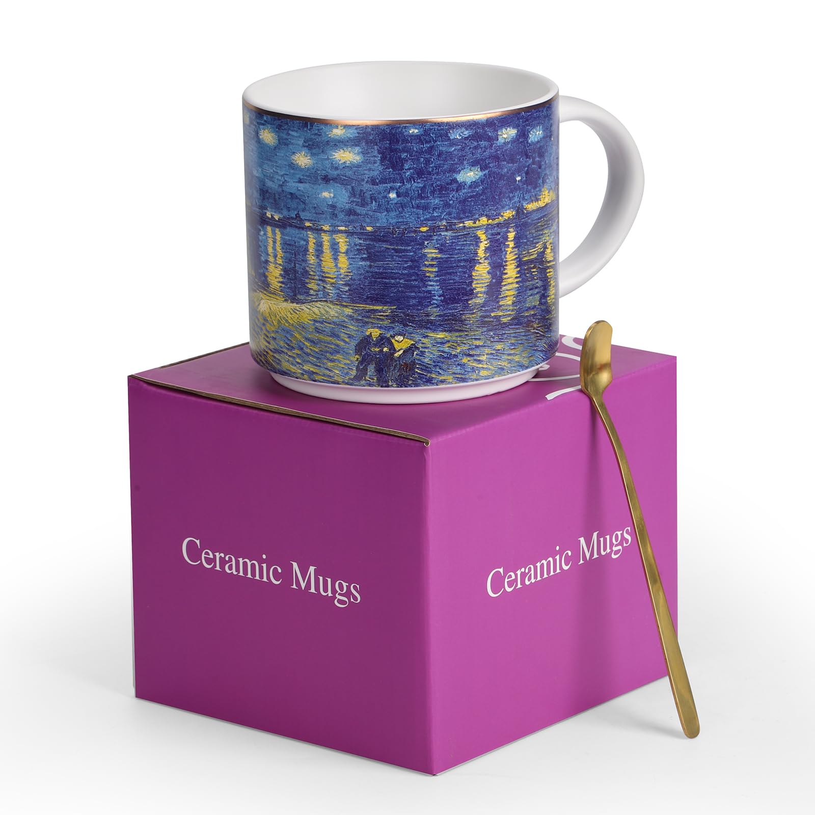 LYXFENGXU Ceramic Mugs 12 oz Coffee Cups Tea Mugs, Elegant Personalized Cups for Office and Home (blue-2)