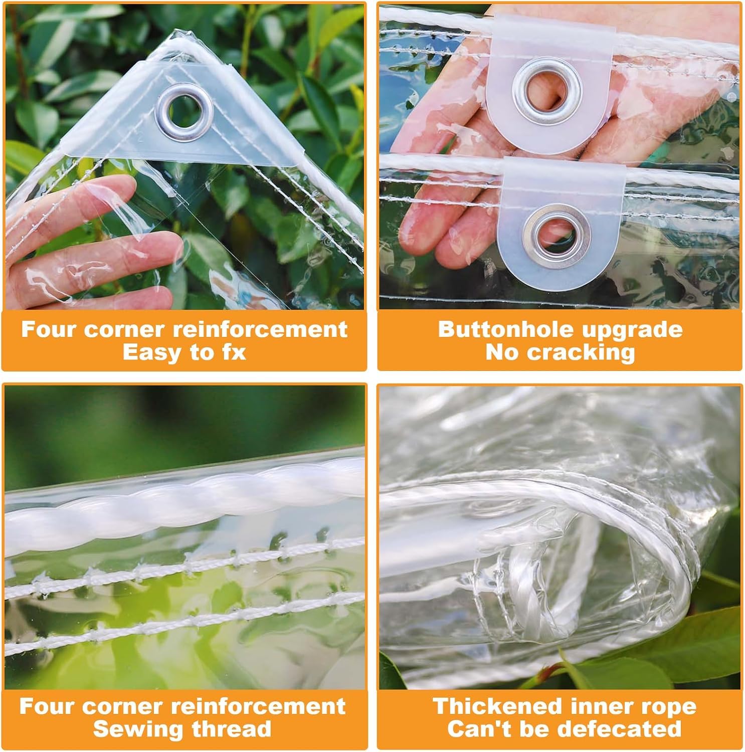 Transparente Plane, robuste PVC-Plane mit Reißverschluss, wasserdicht, staubdicht, winddicht, reißfest, mit Ösen und Seilen, für Gewächshaus, Terrasse, Garten, Outdoor, 3 x 3 m
