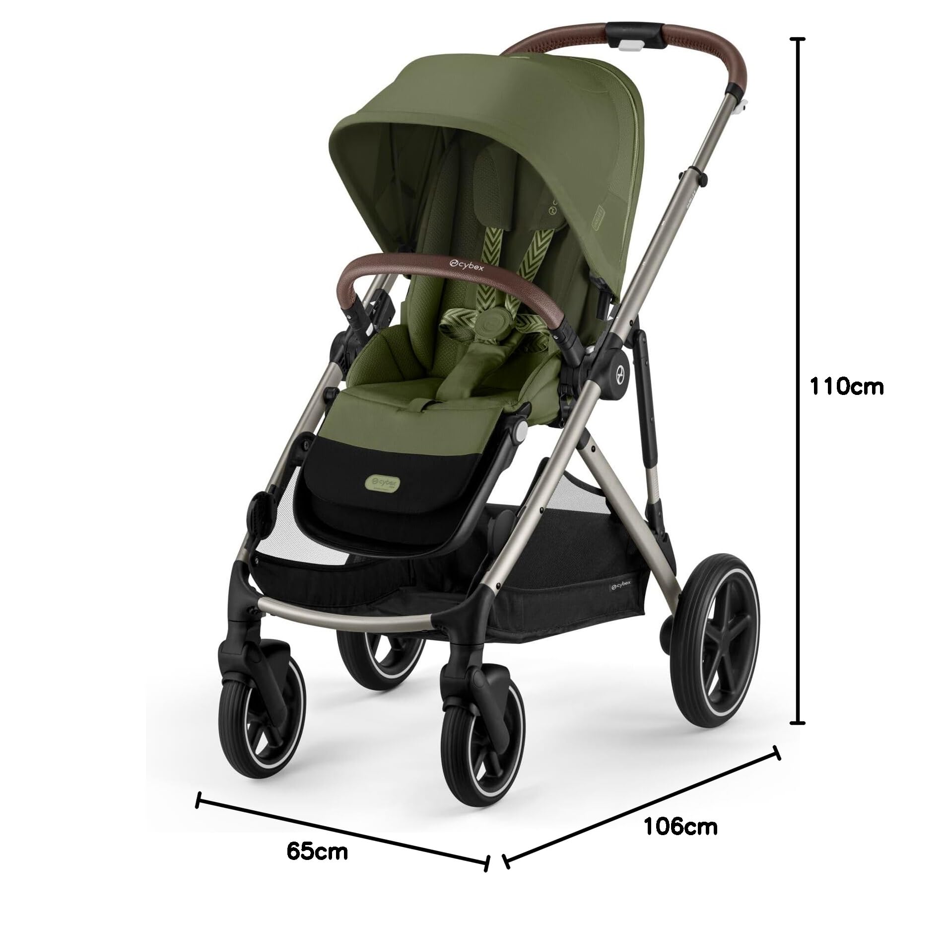 CYBEX Cochecito dorado GAZELLE S, Desde el nacimiento hasta los 4 años aprox., Máx. 22 kg (modo individual) / 2x 22 kg (modo dúo), Sistema todo en 1 con 20+ configuraciones, Verde musgo