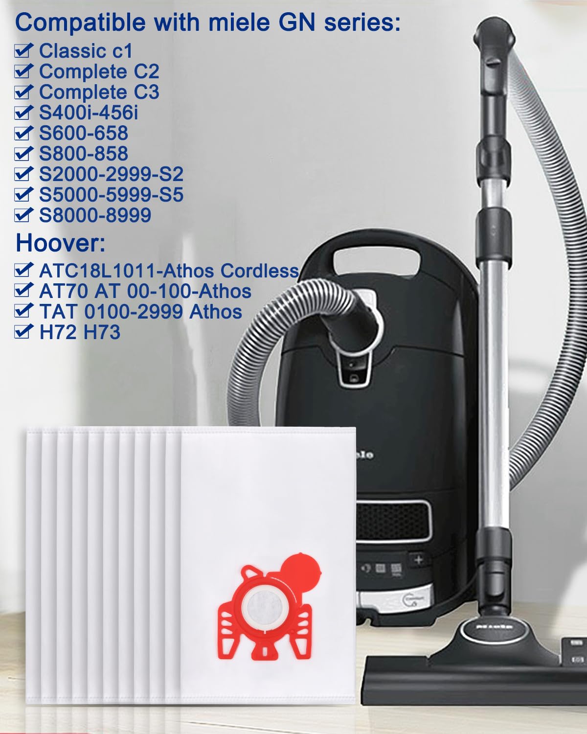 Sac d'Aspirateur pour Miele Classic C1,C2,C3,S2000,S5000 und S8000 Serie (12 sacs, 2 filtre pour moteur, 2 filtre évacuation) Sac d'Aspirateur pour Miele 9917730 GN Pack XXL