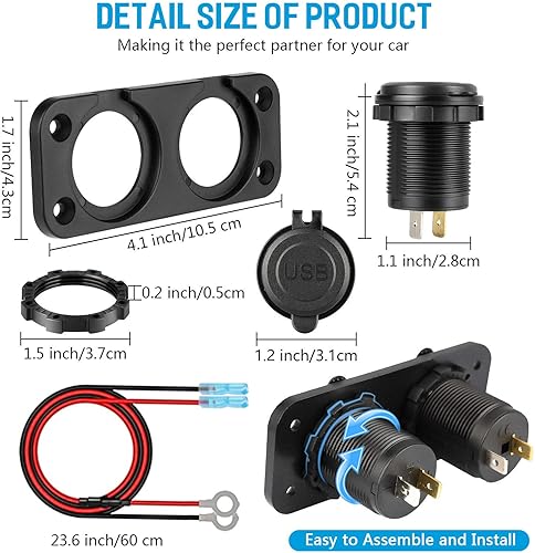 Miniatura 6 de Actualizado Divisor de toma de corriente para encendedor de cigarrillos, carga rápida 3.0 cargador USB con LED, toma de corriente USB de 12 V,
