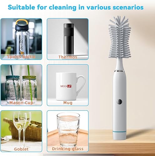 Miniatura 5 de Juego de limpieza de cepillo eléctrico para biberones, limpieza giratoria de 360, viene con cepillo de silicona para botellas, cepillo para pezones,