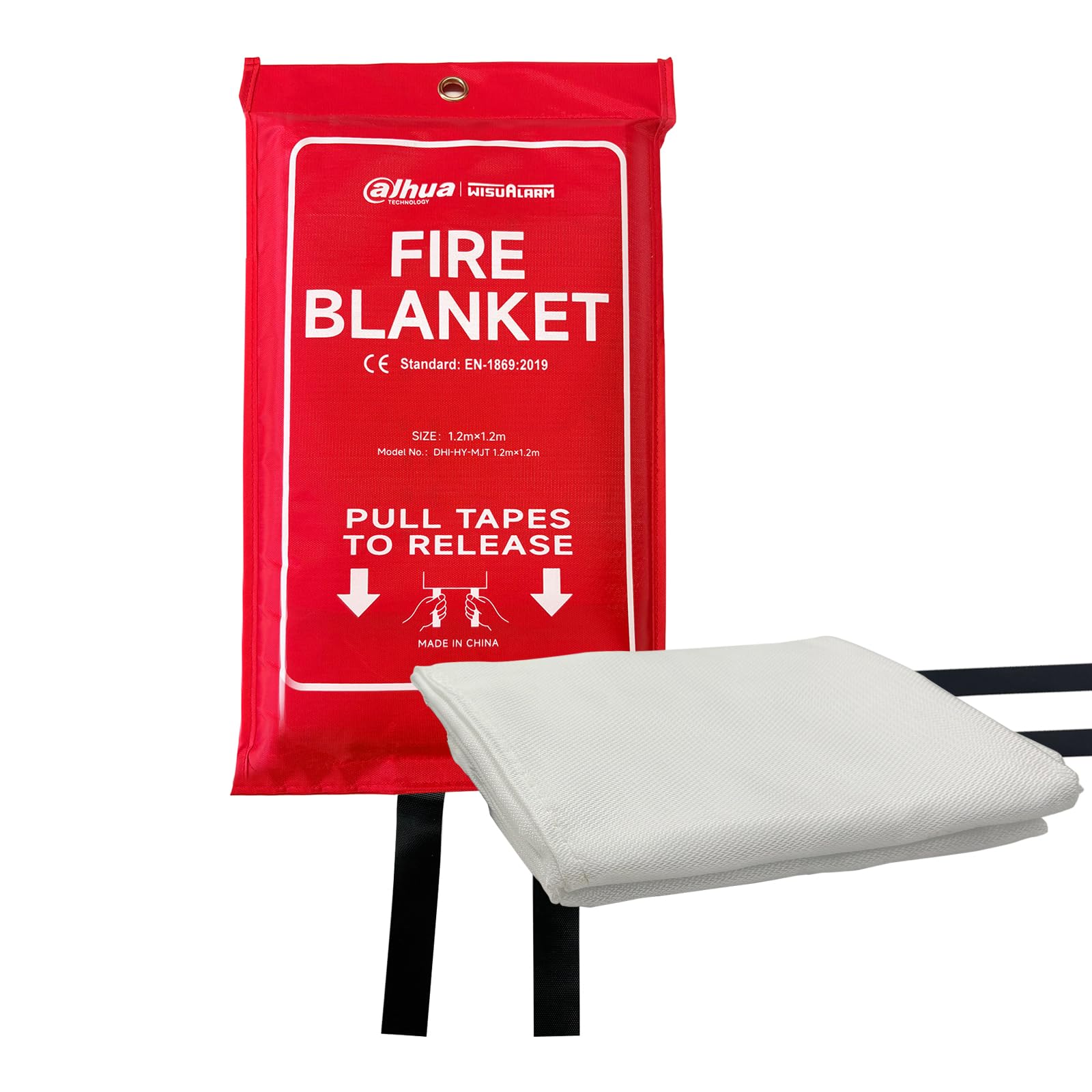 Wisualarm Fire Blanket,Fire Suppression Blanket with Loop, Emergency Fibreglass Blanket for Kitchen, Home, Office, Caravan (1.2m*1.2m)