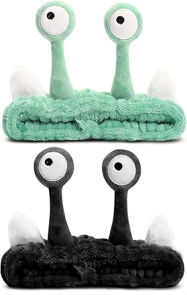 Nawjue 2 Pieces Makeup Spa Headband Face Wash Headband Animal Headband for Washing Face Coral Fleece Cosmetic Headband Plush Palm and Snail Shower Hairband for Women(Black+Blue)