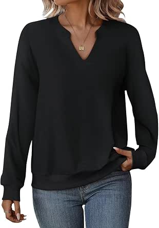Chaos World Women's V-Neck Hoodie - Loose Fit Lightweight Sweatshirt, Long Sleeve Henley Style - View #6