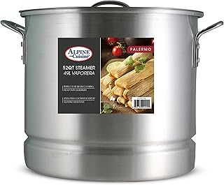 Alpine Cuisine Aluminum Steamer Stock Pot with Cooking Pot Lids 52 Quart | Durable Multi-Tier Steaming Large Capability | Ergonomically Designed Handles for Safety | Easy to Use & Effortless Clean