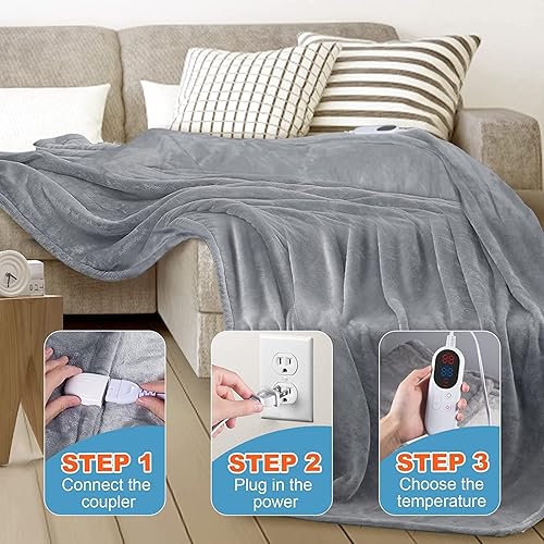 Miniatura 4 de Manta térmica eléctrica de tamaño matrimonial de 50 x 60 pulgadas manta eléctrica de lujo extra cálida ligera y acogedora para cama matrimonial con