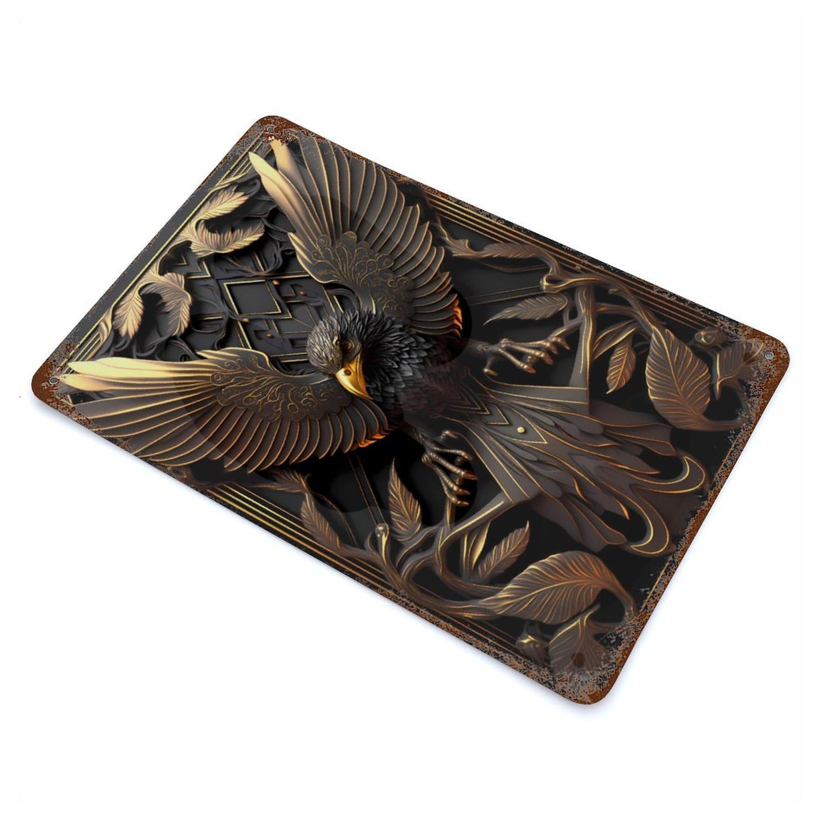 Epic Golden Phoenix Vintage Wall Sign 11.8"x7.9", Rust Effect Metal Decor for Farmhouse, Kitchen And Entryway Decor