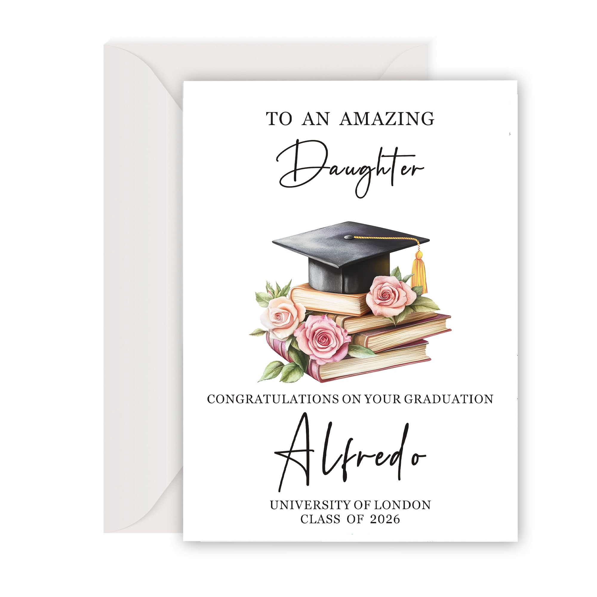 EDSG Personalised Graduation Card, Congratulations Card Gifts for High School CollegeHim Her Daughter Son Friends, Class of 2026 Card with Any Name & Envelope(Design 1)