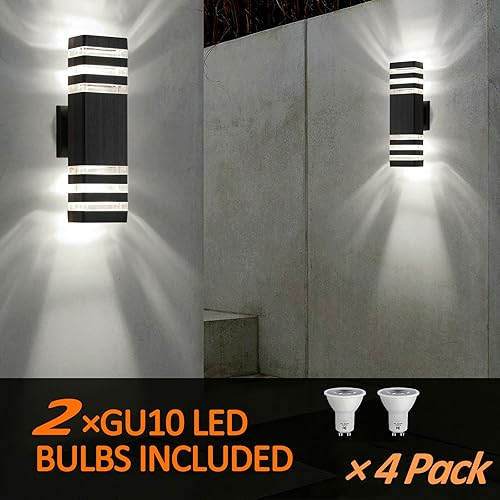 Miniatura 3 de tewei Paquete de 4 luces de pared para exteriores, moderna lámpara exterior de montaje en pared, luces negras para exteriores, luces de aluminio
